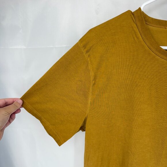 Lululemon Women 12 All Yours Cotton T Shirt Mustard Gold Crew Neck Pullover Top - Picture 2 of 7